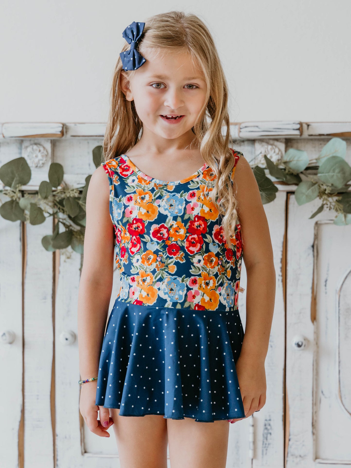 Skirted Leotard - Navy Fall Blooms