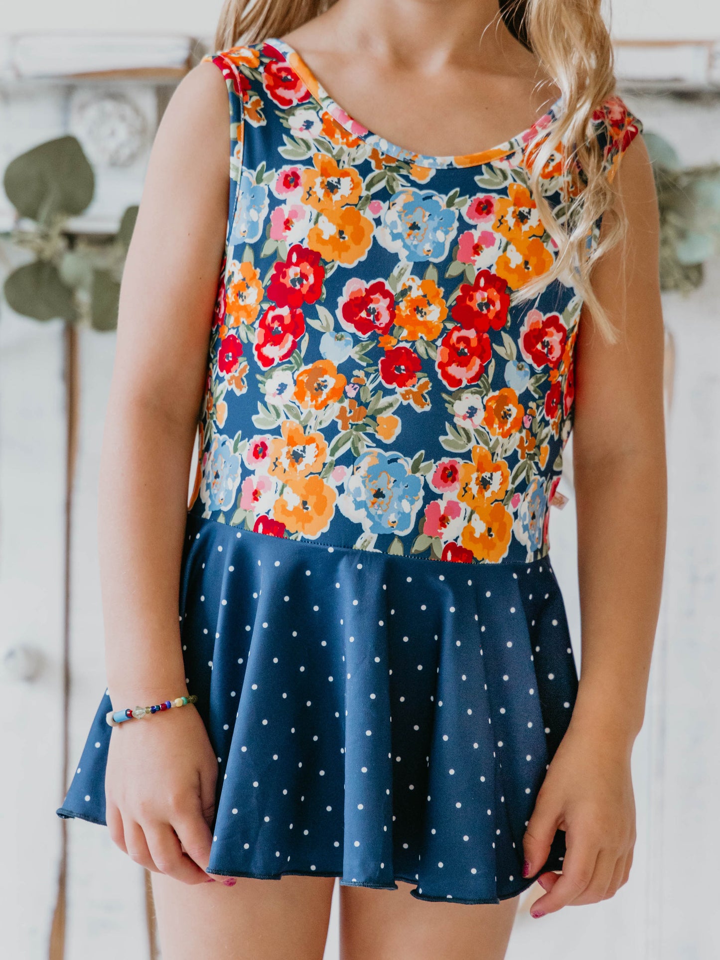 Skirted Leotard - Navy Fall Blooms