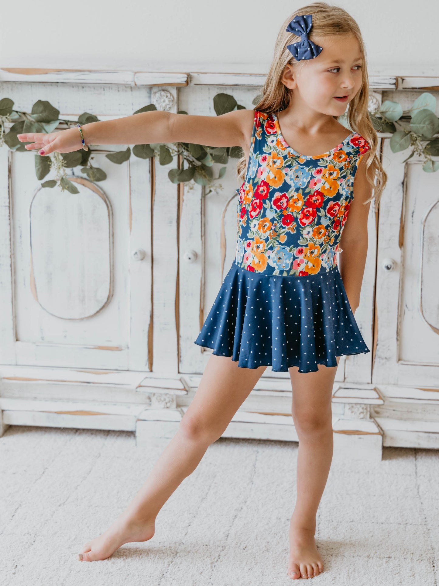 Skirted Leotard - Navy Fall Blooms