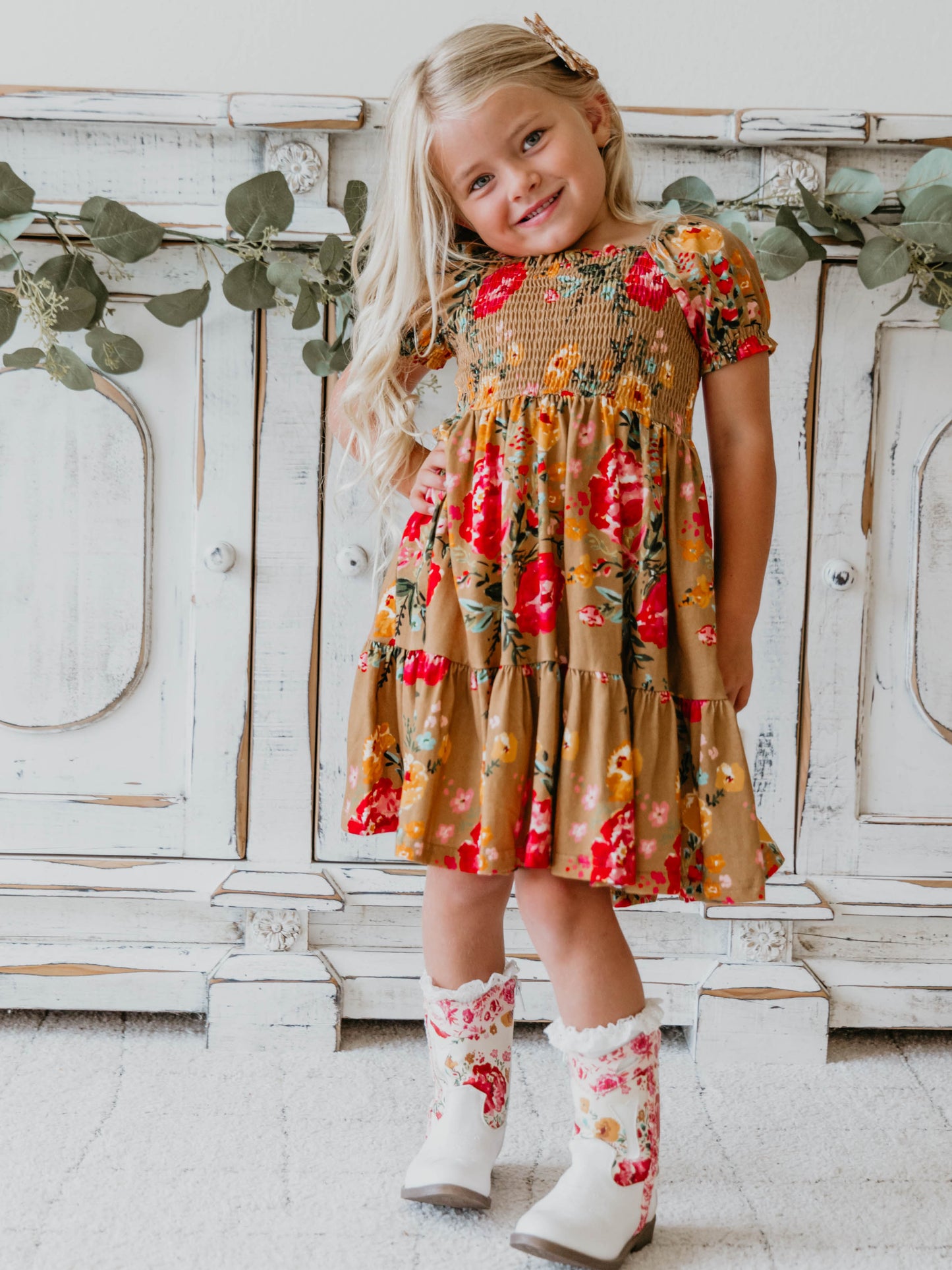 Puff Sleeve Dress - Fall Zinnias