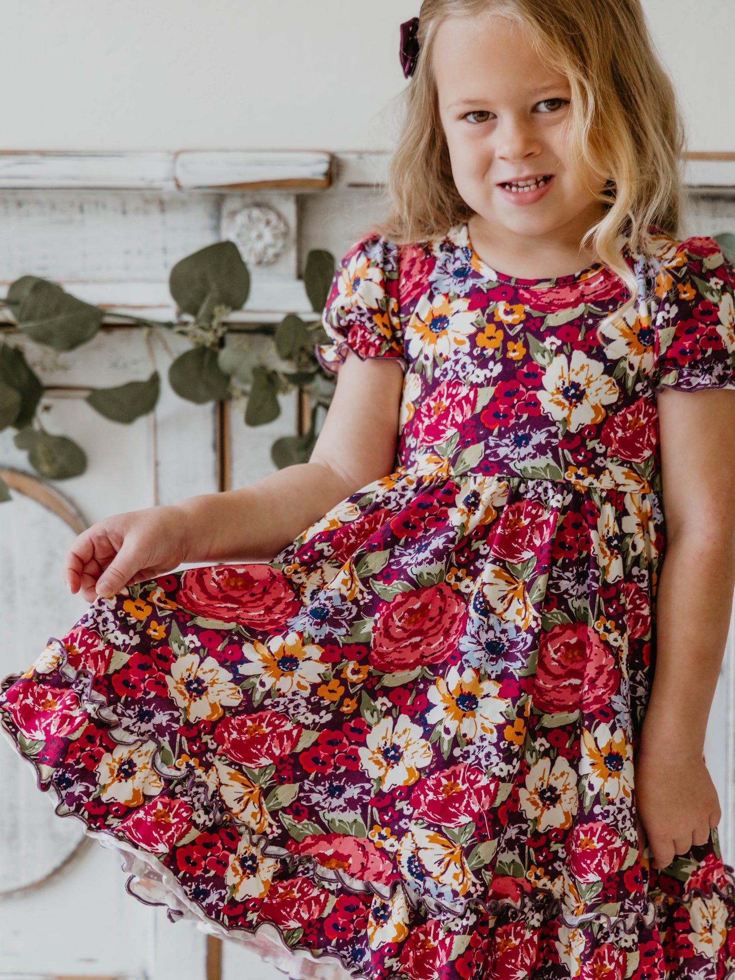 Flair Dress - Plum Floral Meadow