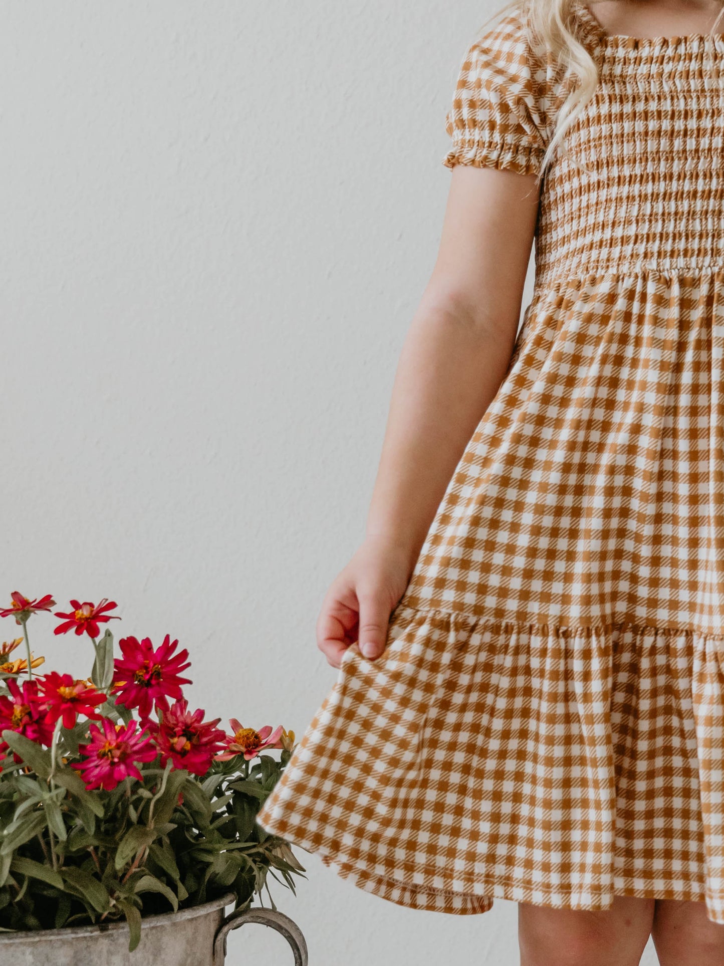 Puff Sleeve Dress - Mustard Gingham