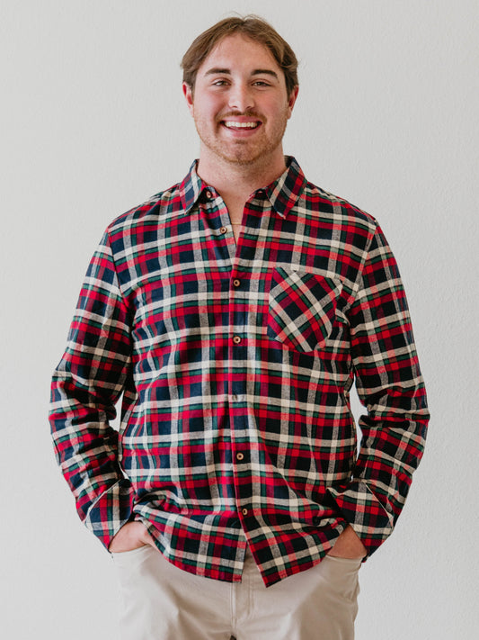 Men's Button Up Shirt - Holiday Cheer Plaid