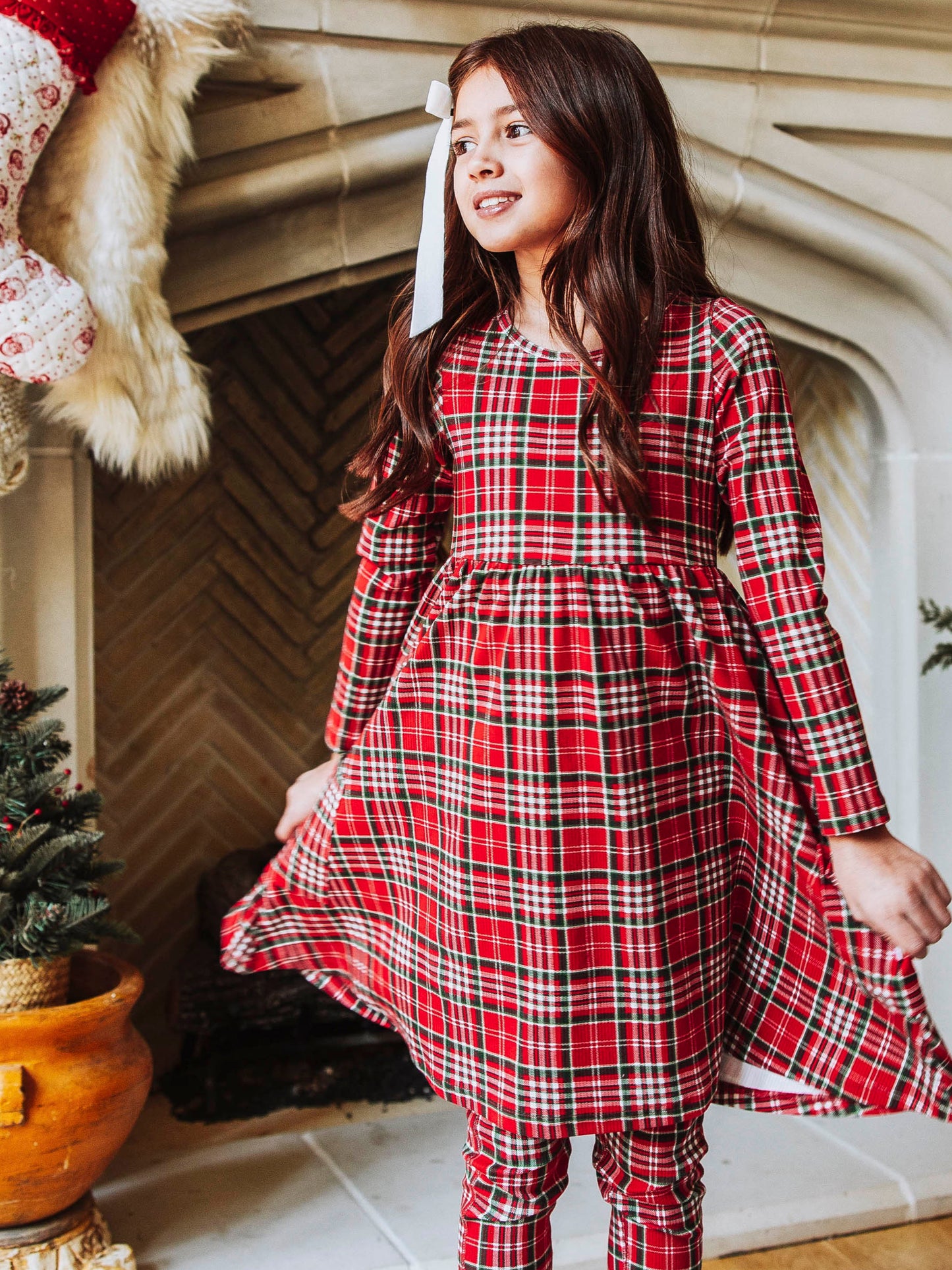 Fitted Ribbed Dress - Merry Plaid