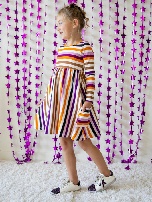 Fitted Ribbed Dress - Fall Stripe