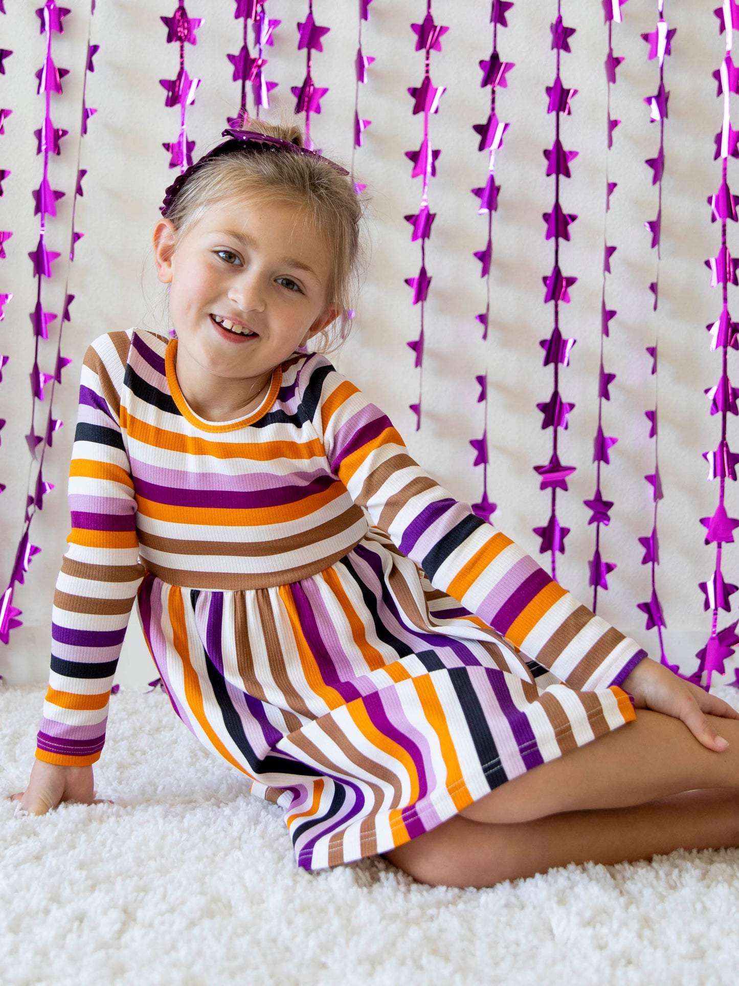 Fitted Ribbed Dress - Fall Stripe