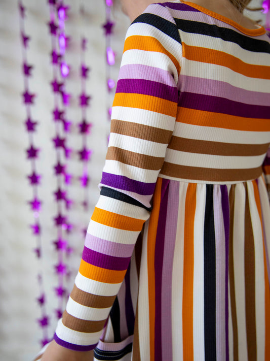 Fitted Ribbed Dress - Fall Stripe