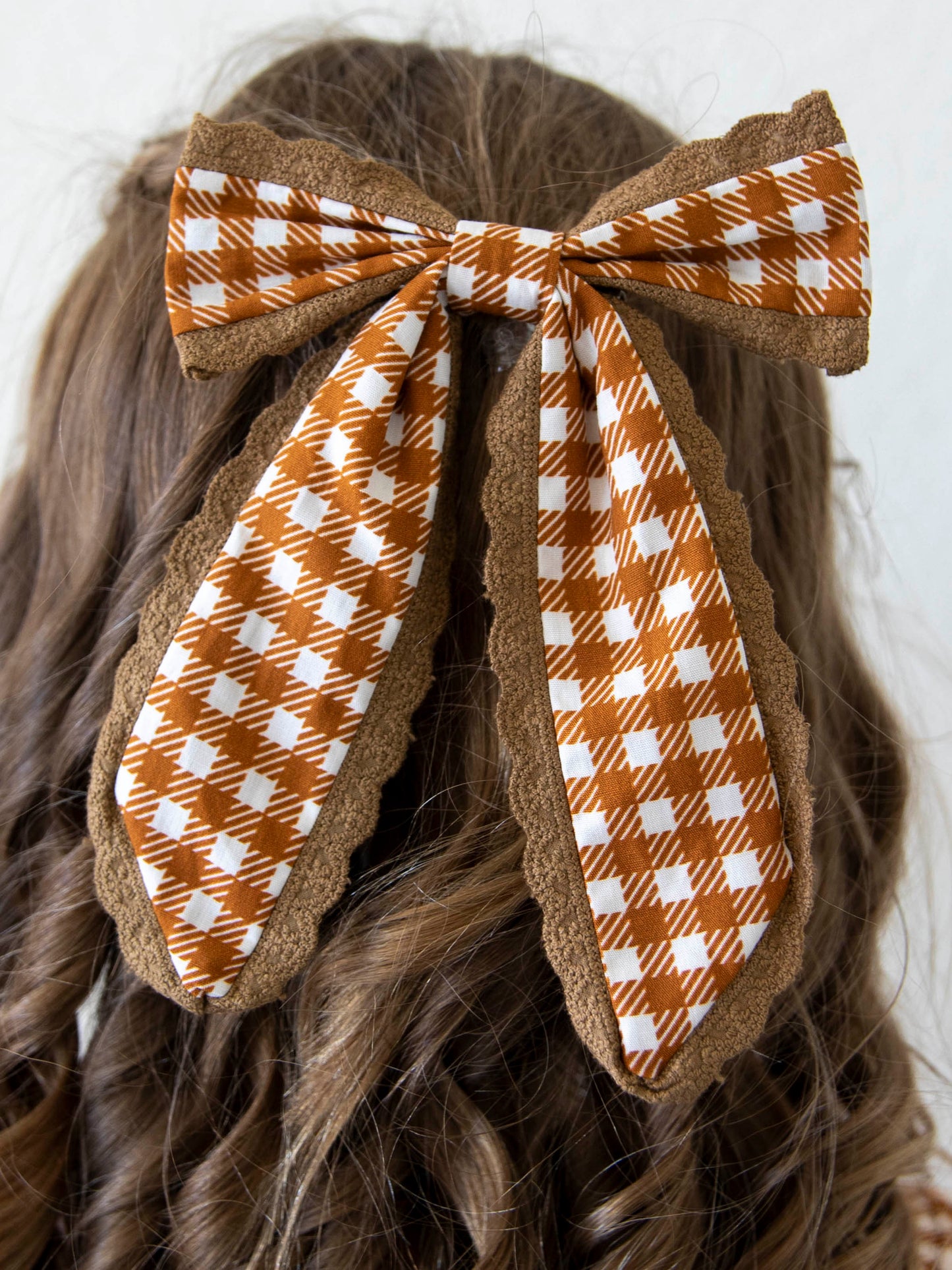 Small Long Tail Bow - Pumpkin Spice Check