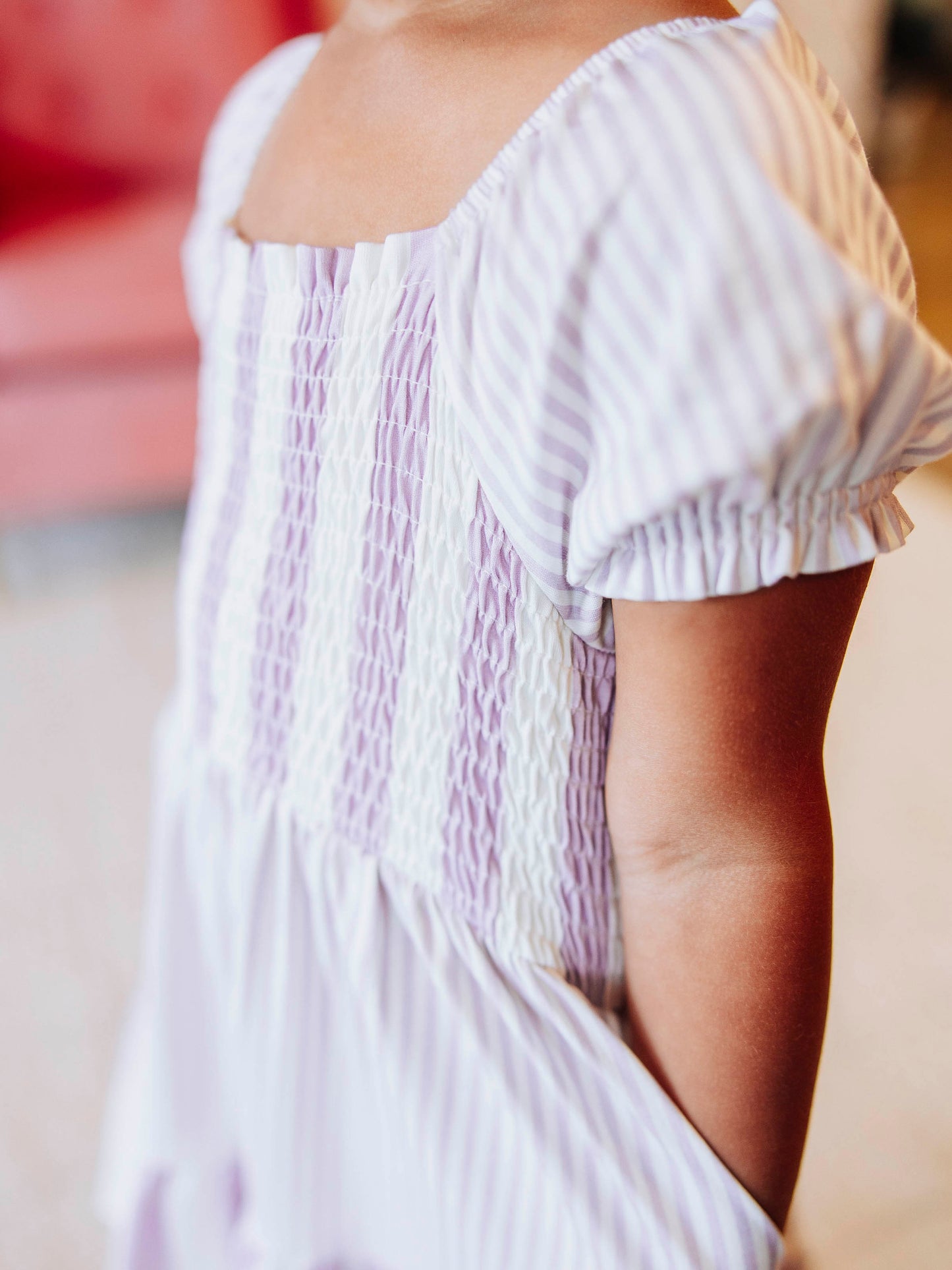 Puff Sleeve Dress - Purple Stripe