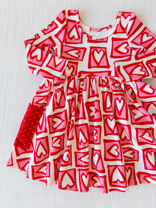Ribbed Knit Dress - Fun Hearts