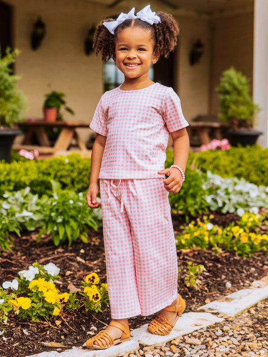 Girl's Casual Set - Pink Gingham