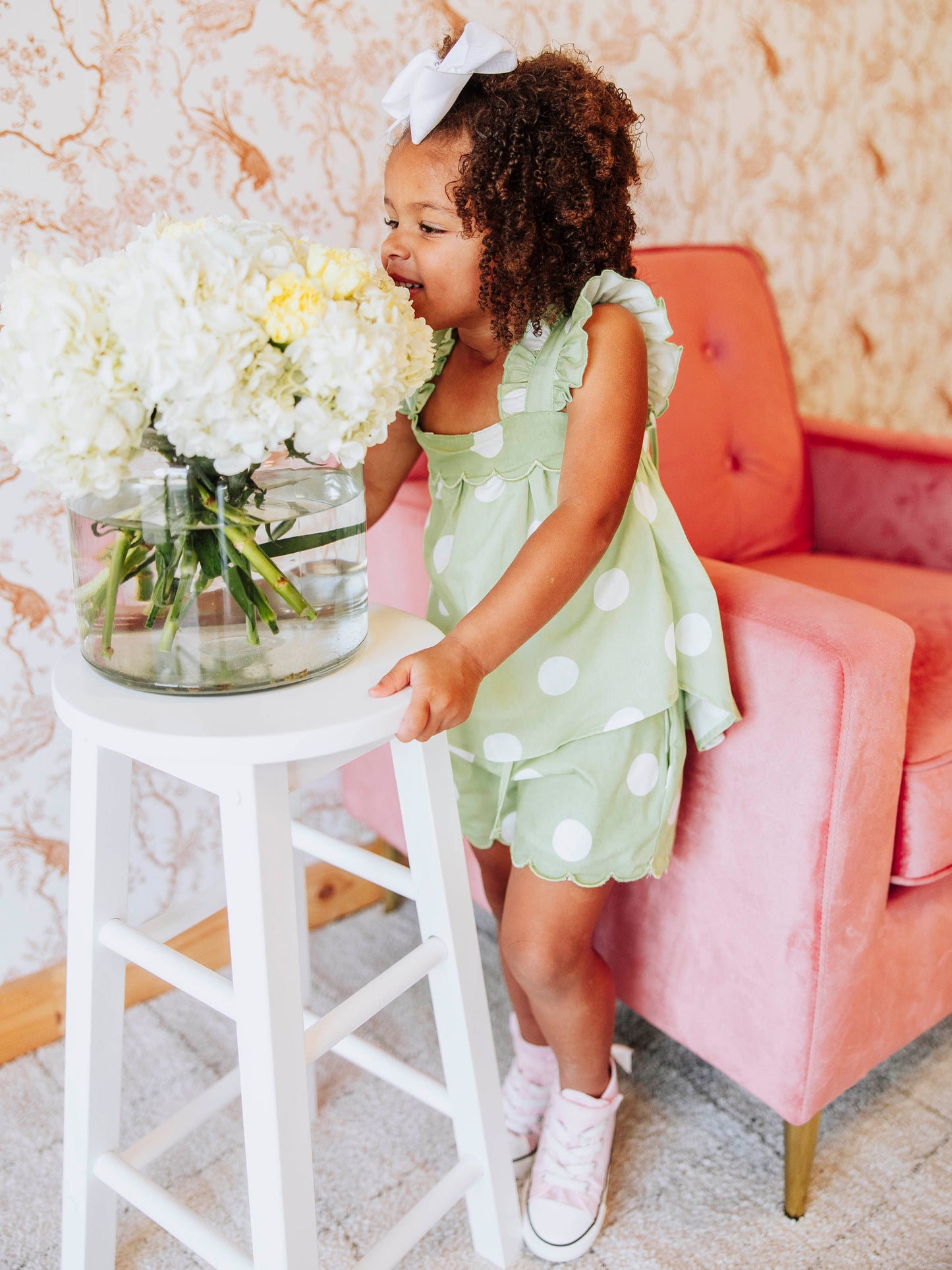 Emerie Scallop Set - Green Polka Dot