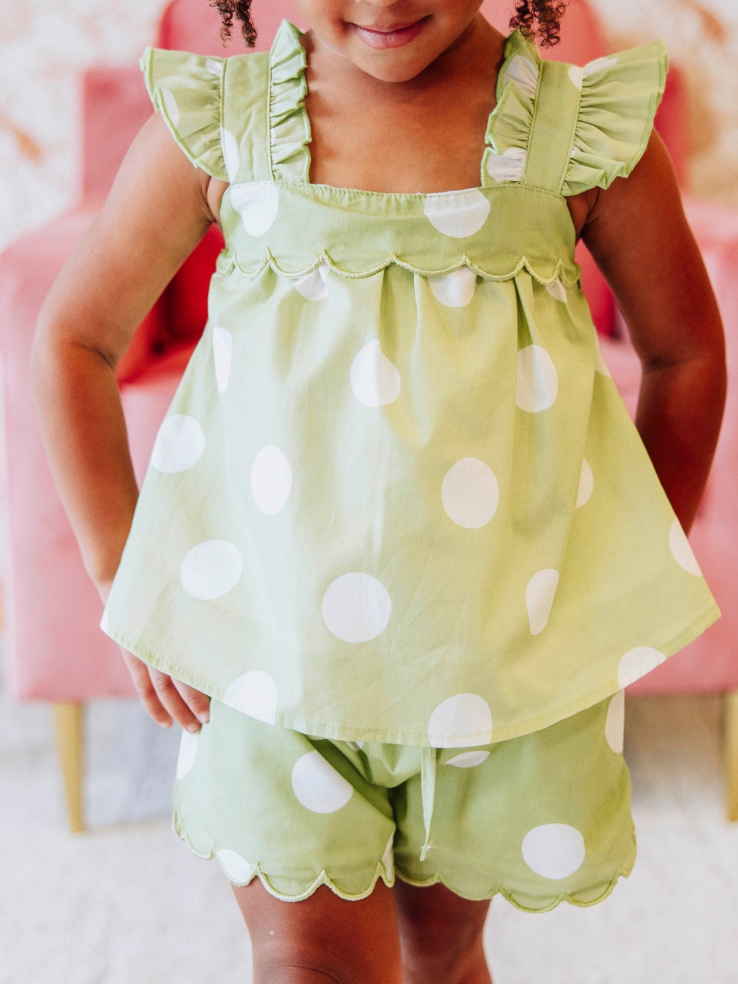 Emerie Scallop Set - Green Polka Dot