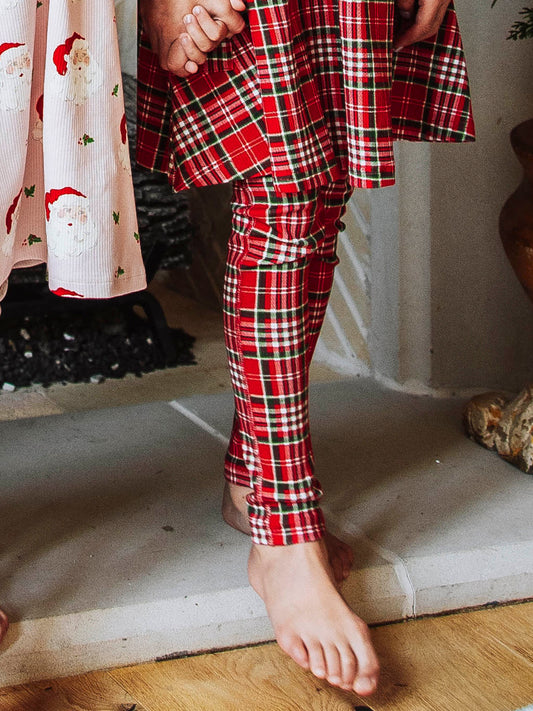 Fitted Ribbed Leggings - Merry Plaid