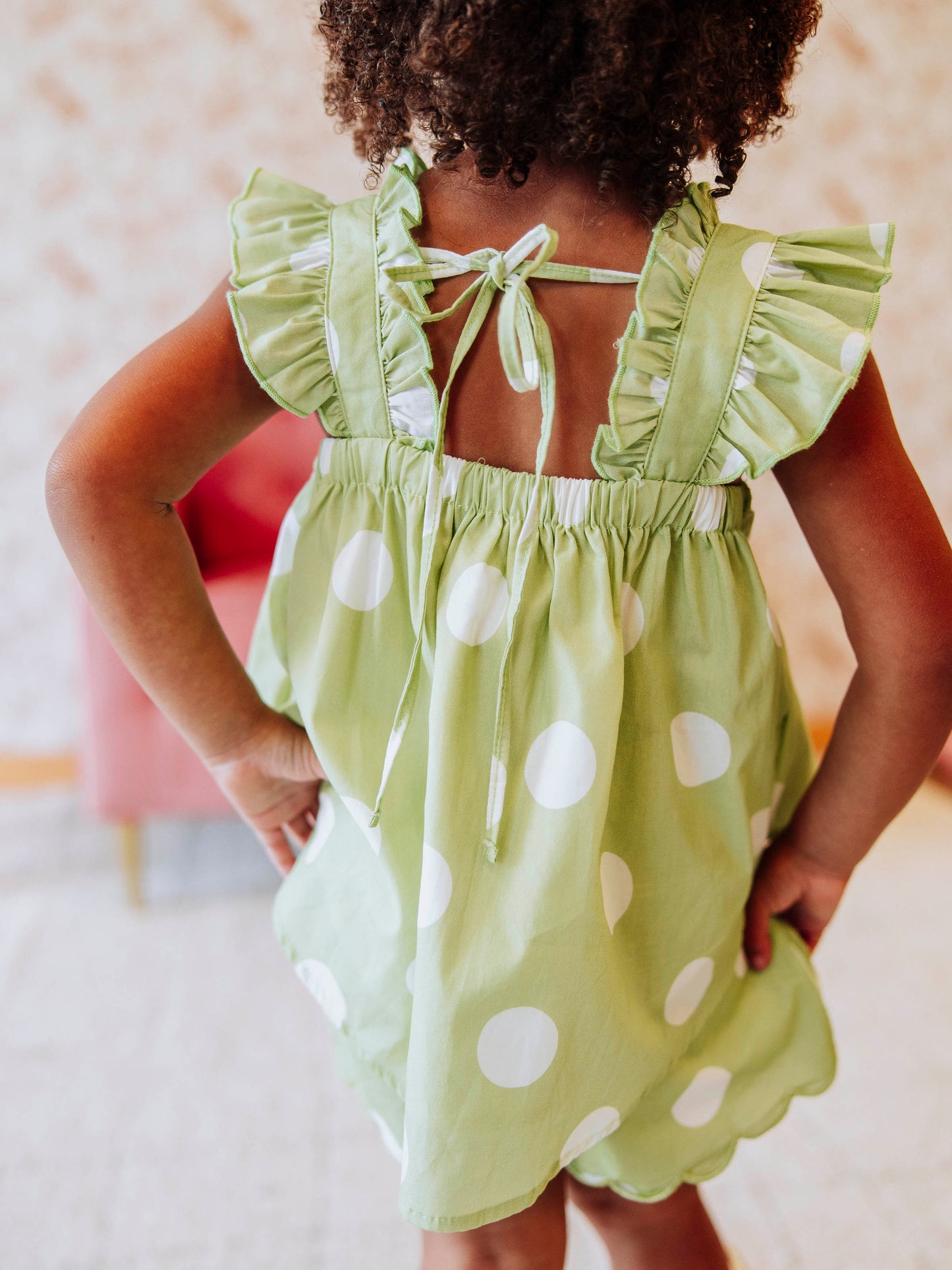 Emerie Scallop Set - Green Polka Dot