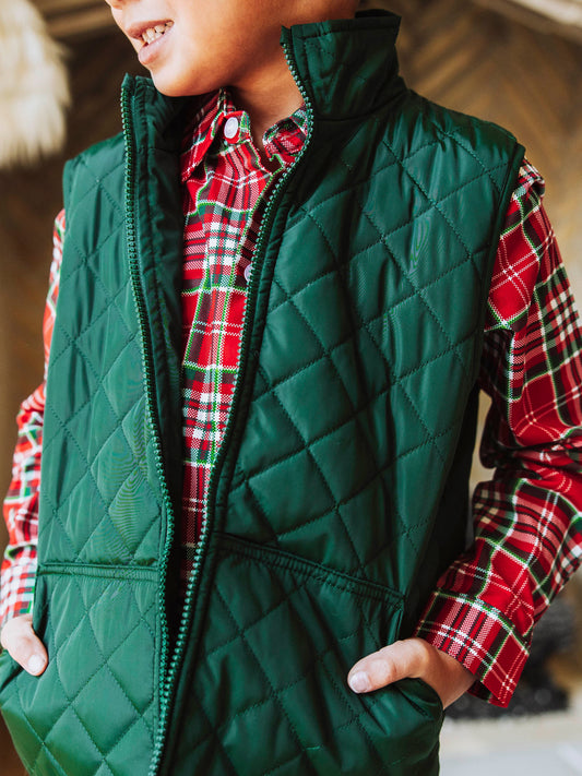 Quilted Vest - Hunter Green