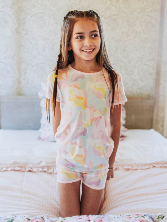 Cloud Fitted Short Set Pajamas - Cotton Candy Splash