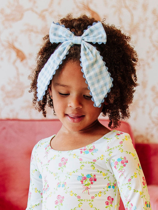 Small Long Tail Bow - Blue Gingham