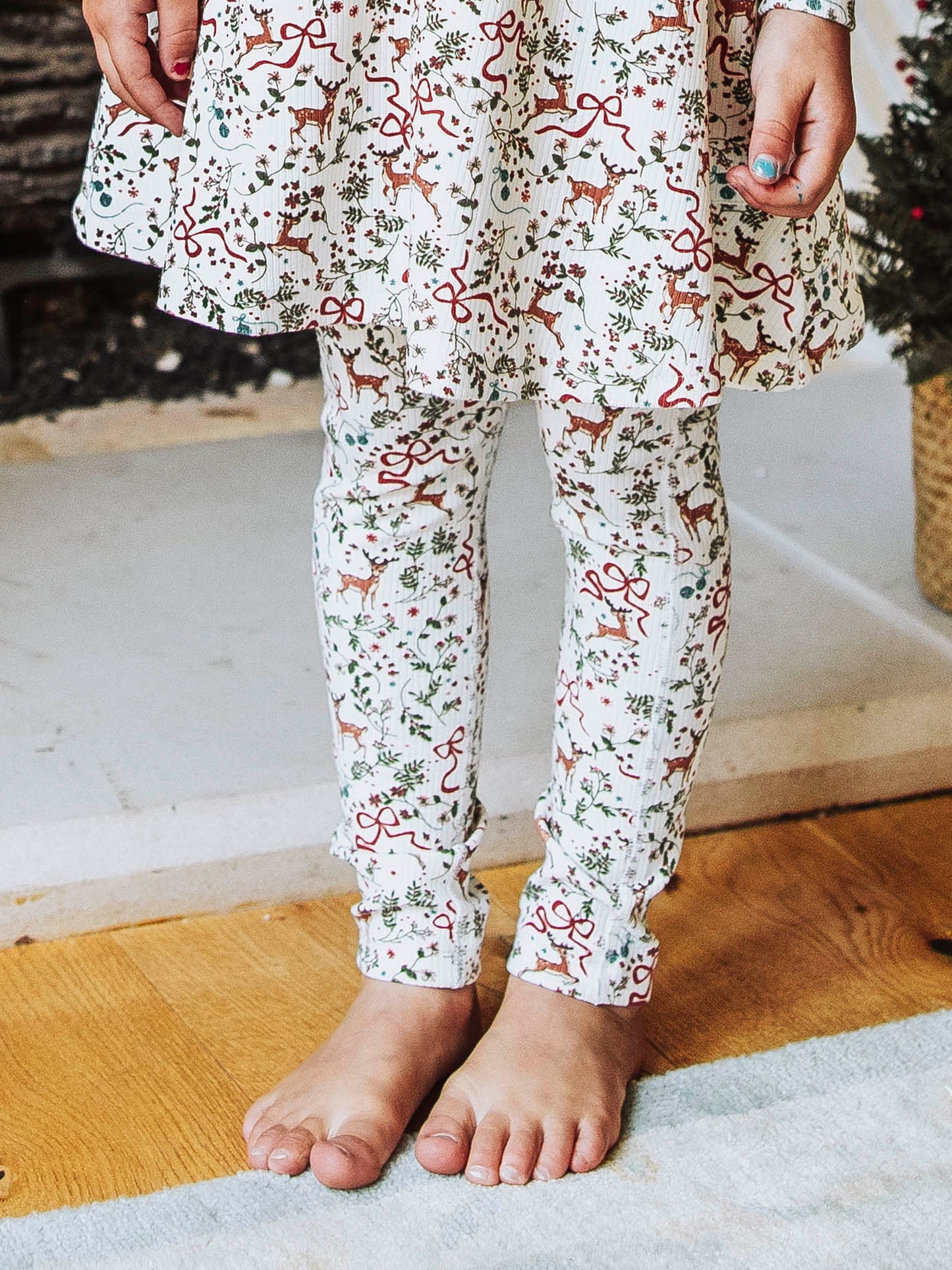 Fitted Ribbed Leggings - Holly Jolly Reindeer