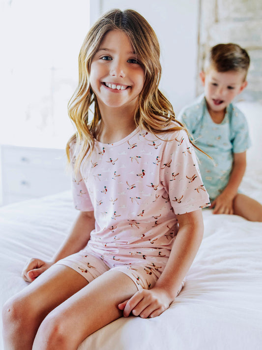 Cloud Fitted Short Set Pajamas - Fly Away Pink