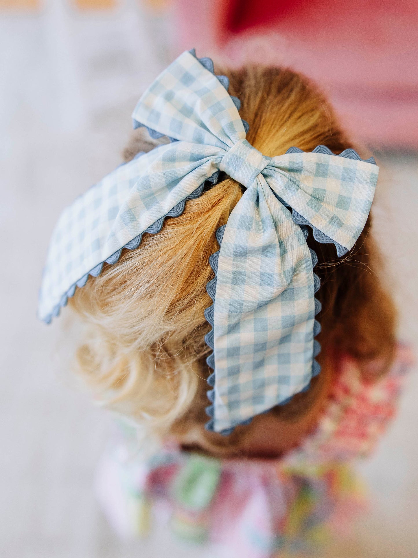 Small Long Tail Bow - Blue Gingham