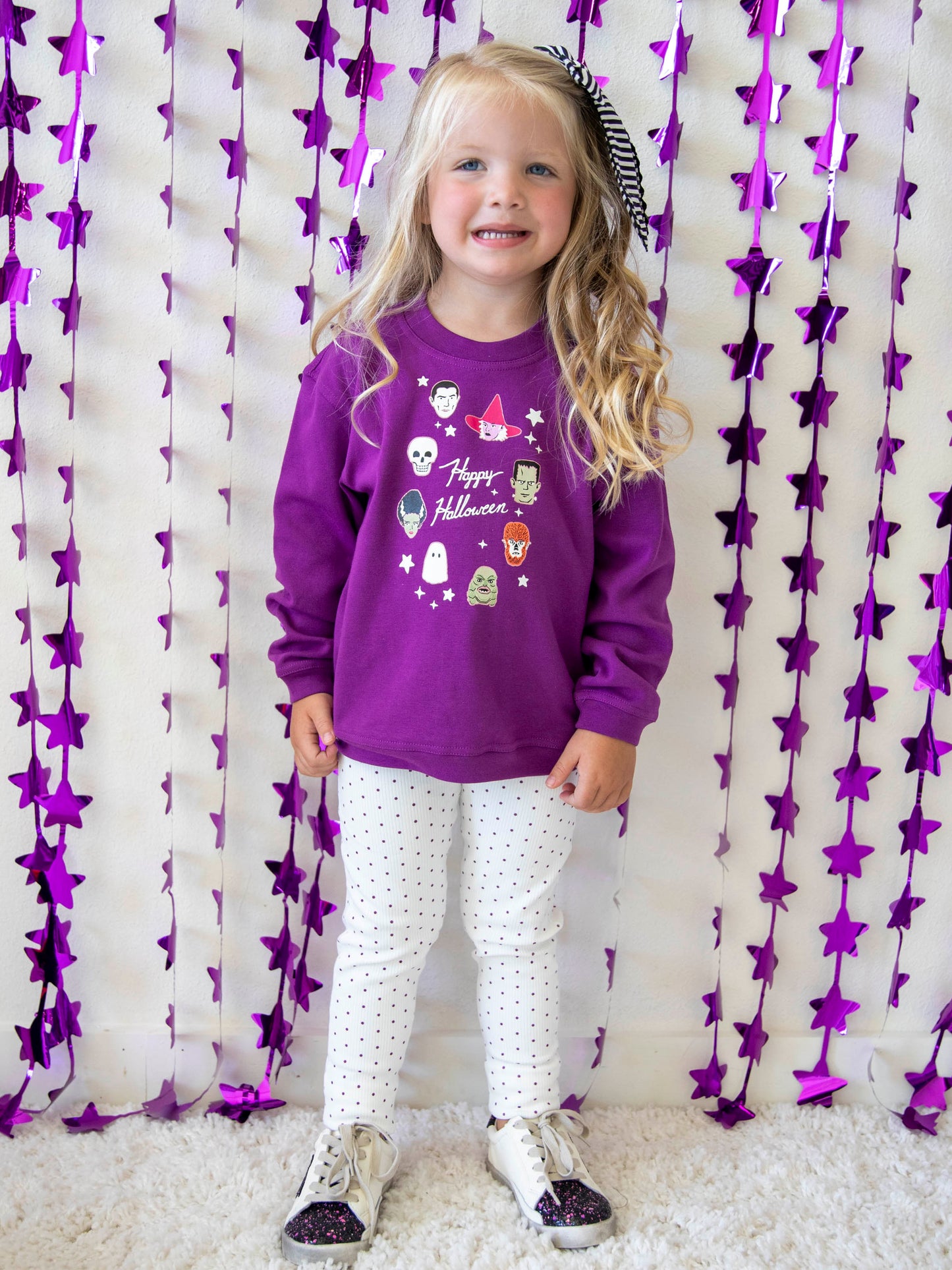 Fitted Ribbed Leggings - Purple Dot