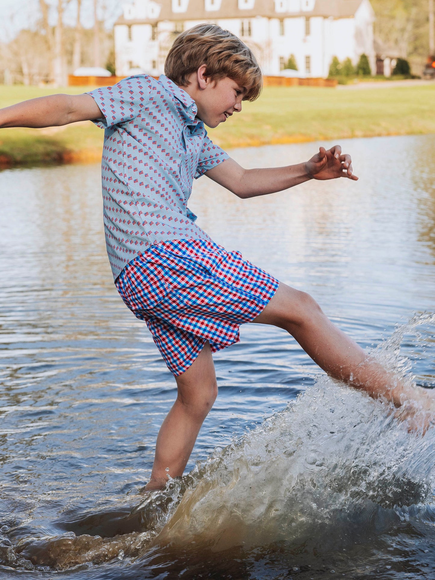 Boy's Swim Trunks - USA Gingham