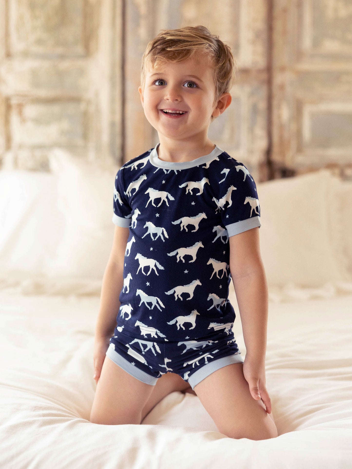 Cloud Fitted Short Set Pajamas - Blue Colt