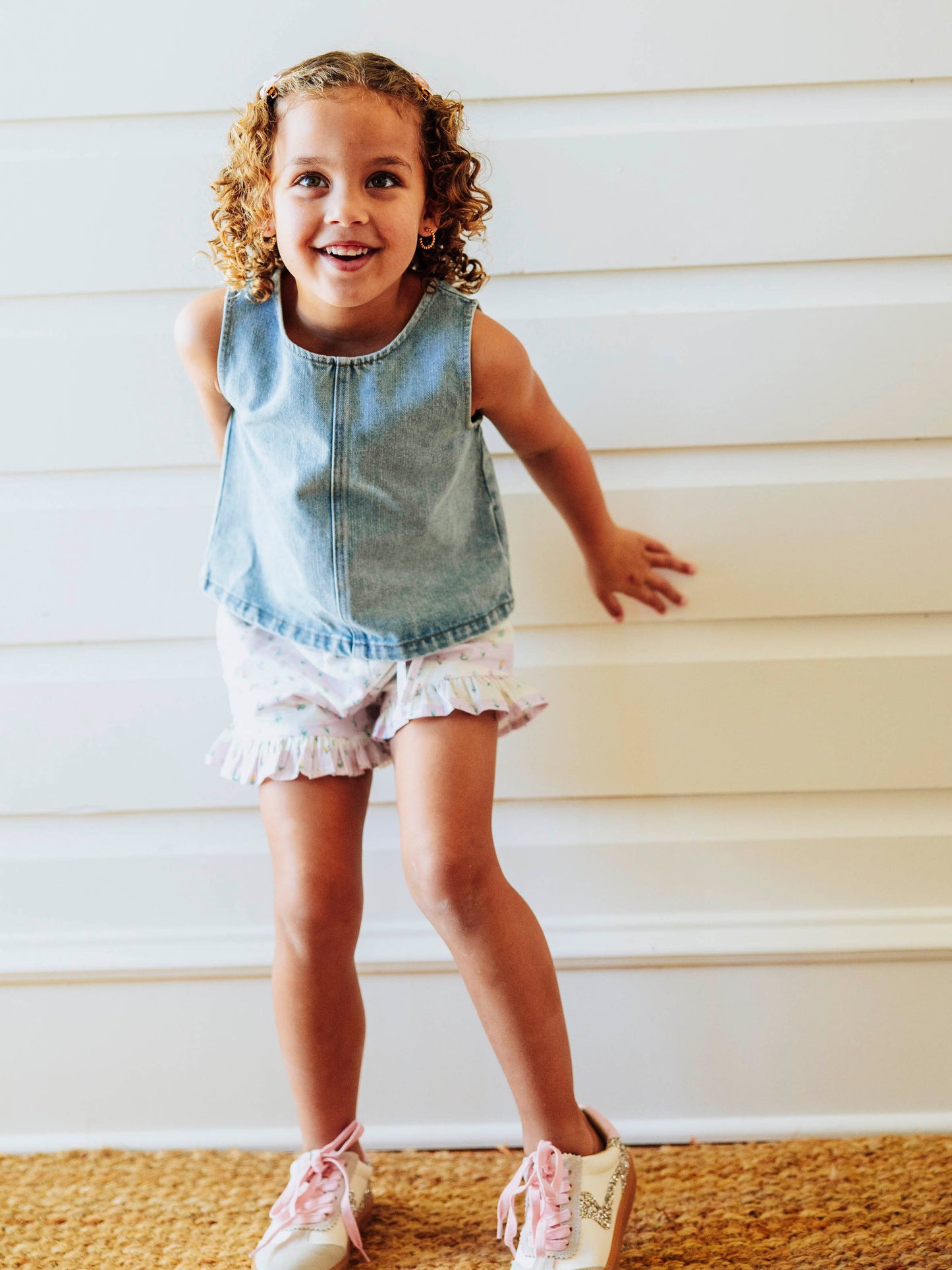 Ruffled Denim Tank - Light Wash