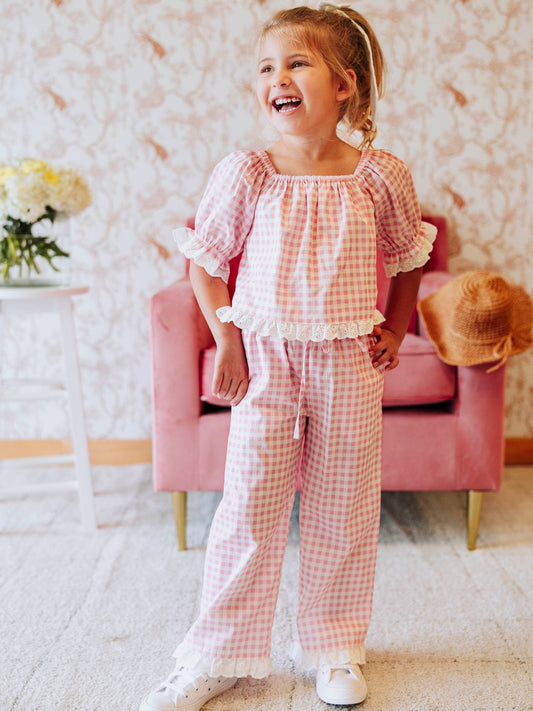 Puff Sleeve Set - Pink Gingham