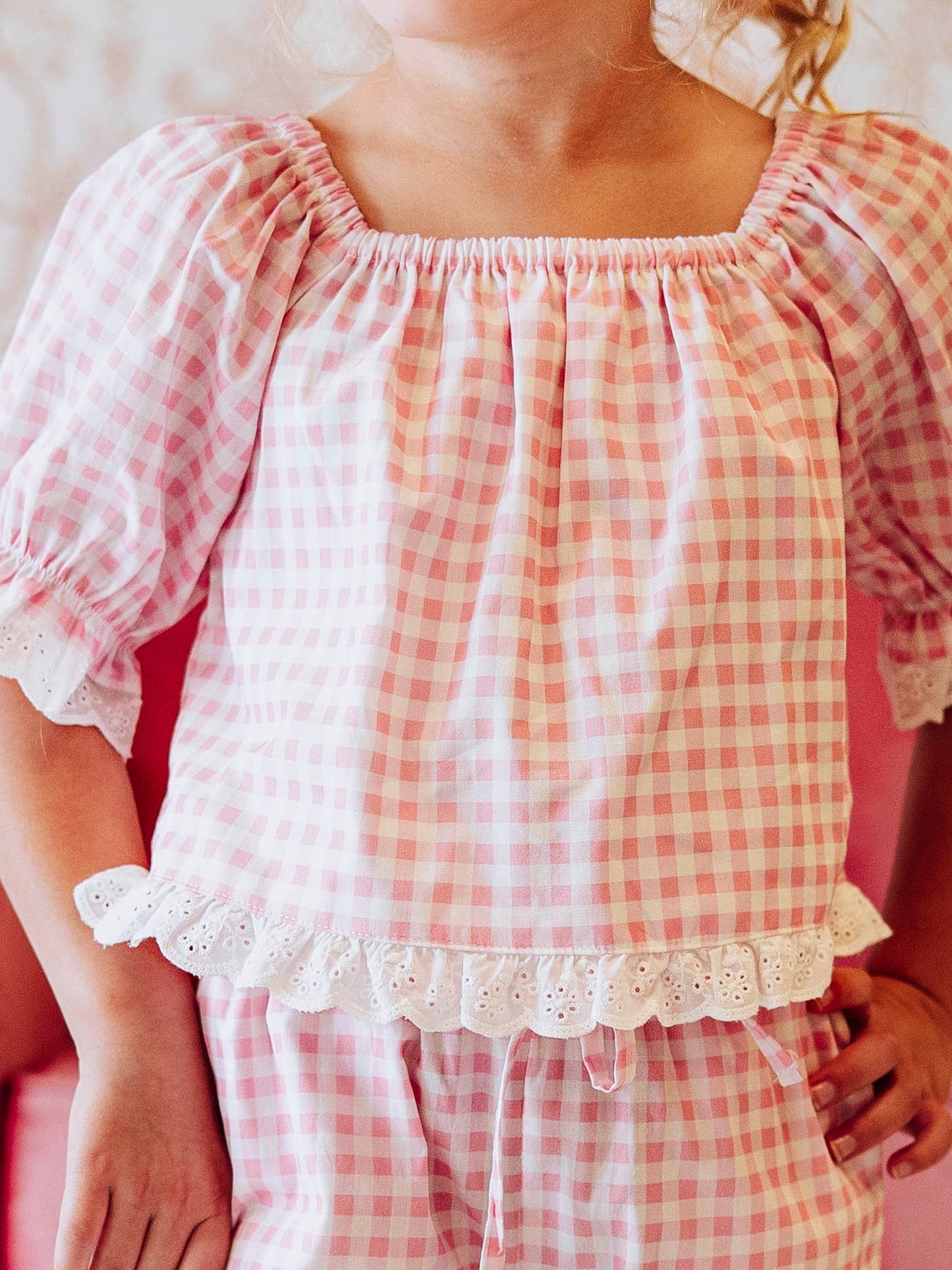 Puff Sleeve Set - Pink Gingham