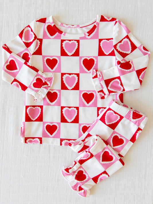 Cloud Fitted Ruffled Pajamas - Block Hearts