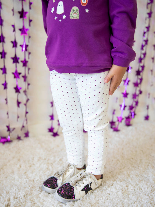 Fitted Ribbed Leggings - Purple Dot