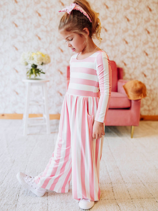 Leggy Romper - Pink Stripe