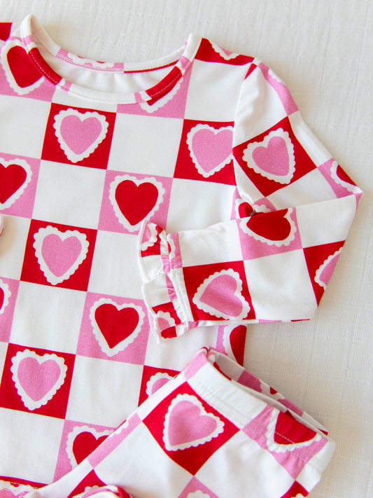 Cloud Fitted Ruffled Pajamas - Block Hearts