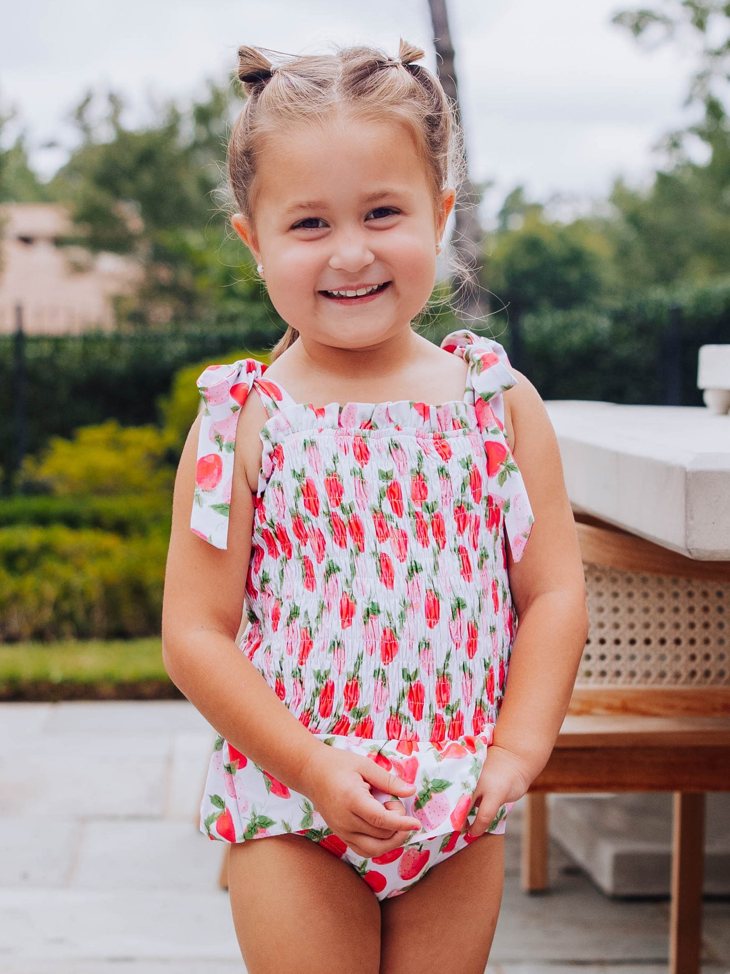 Smocked One Piece - Watercolor Strawberries