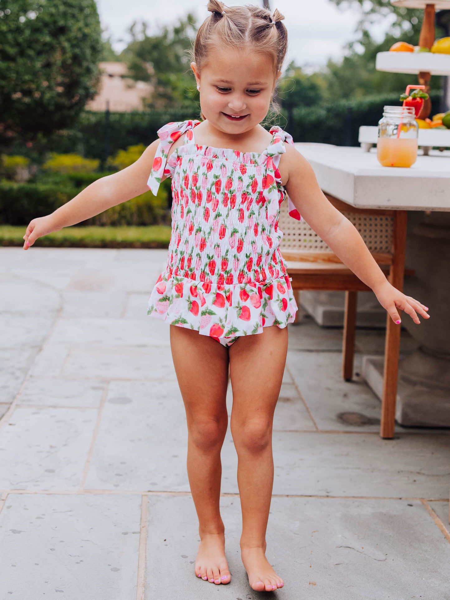 Smocked One Piece - Watercolor Strawberries