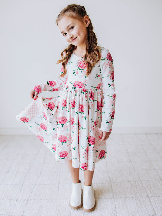 Ribbed Knit Dress - Pink Rose Bouquet