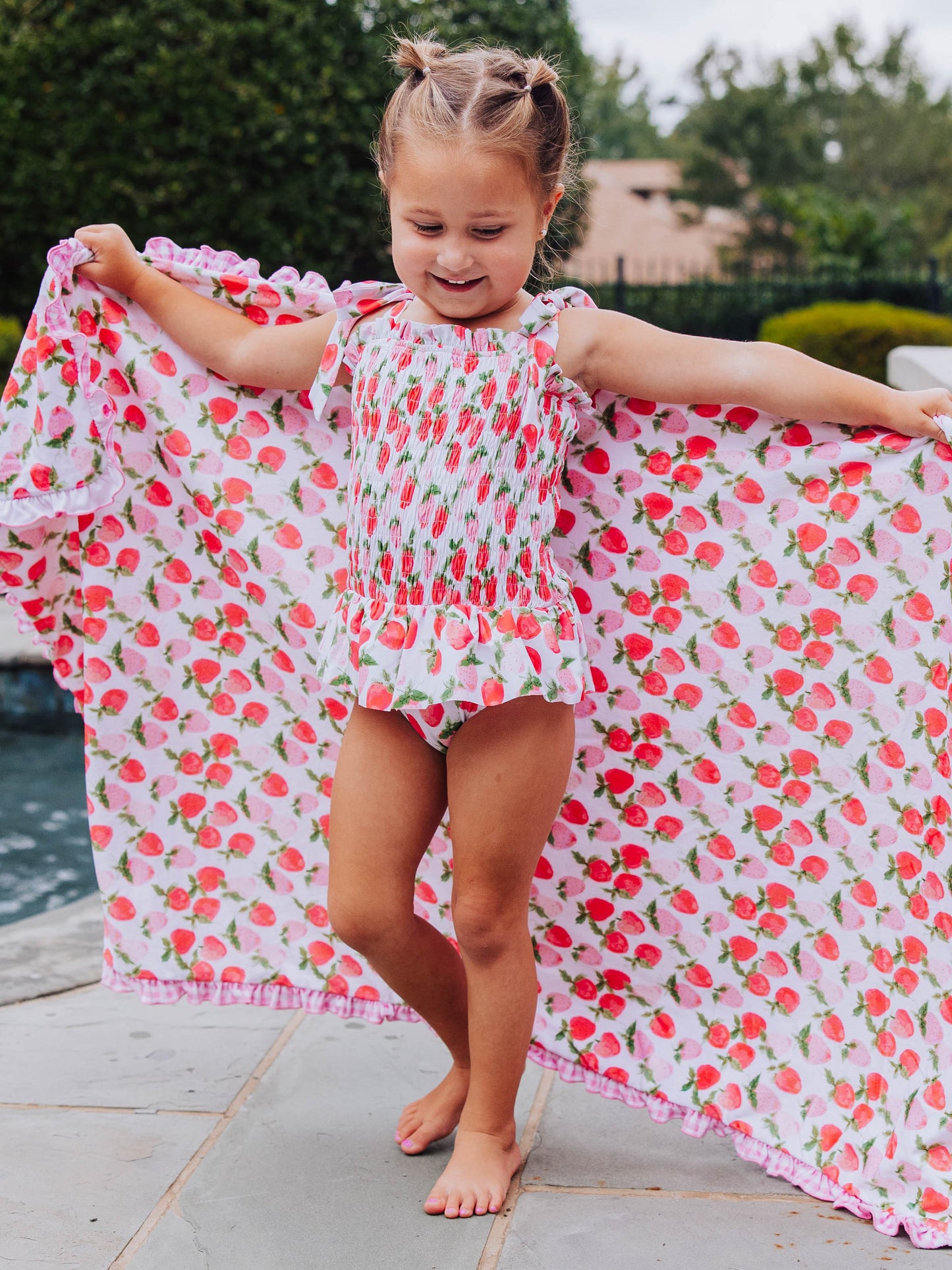 Ruffled Beach Blanket - Watercolor Strawberries