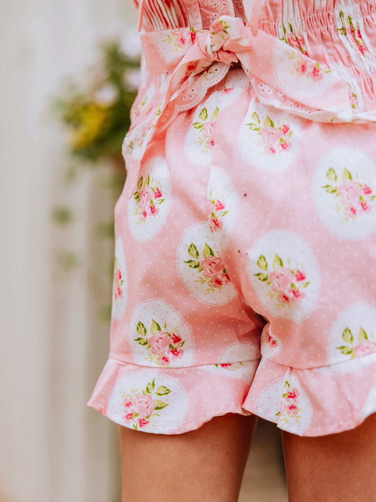 Smocked Flutter Set - Kiwi Roses