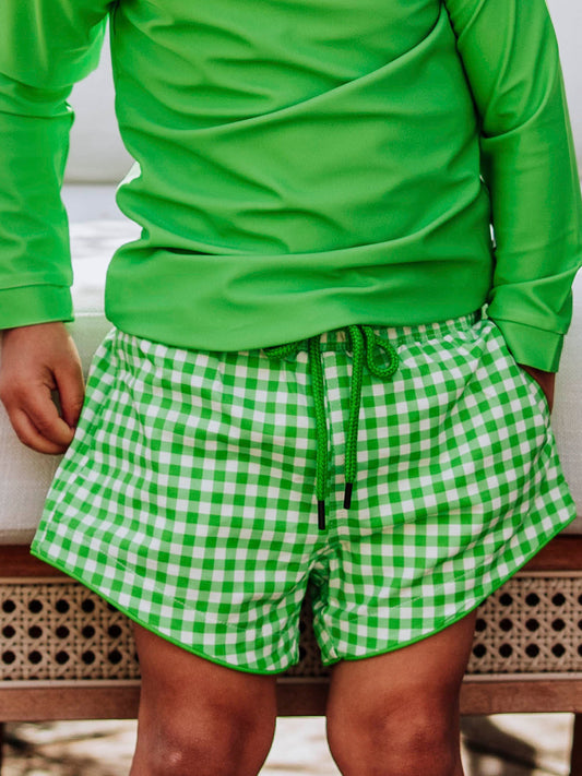 Boy's Swim Trunks - Lemon Lime Check