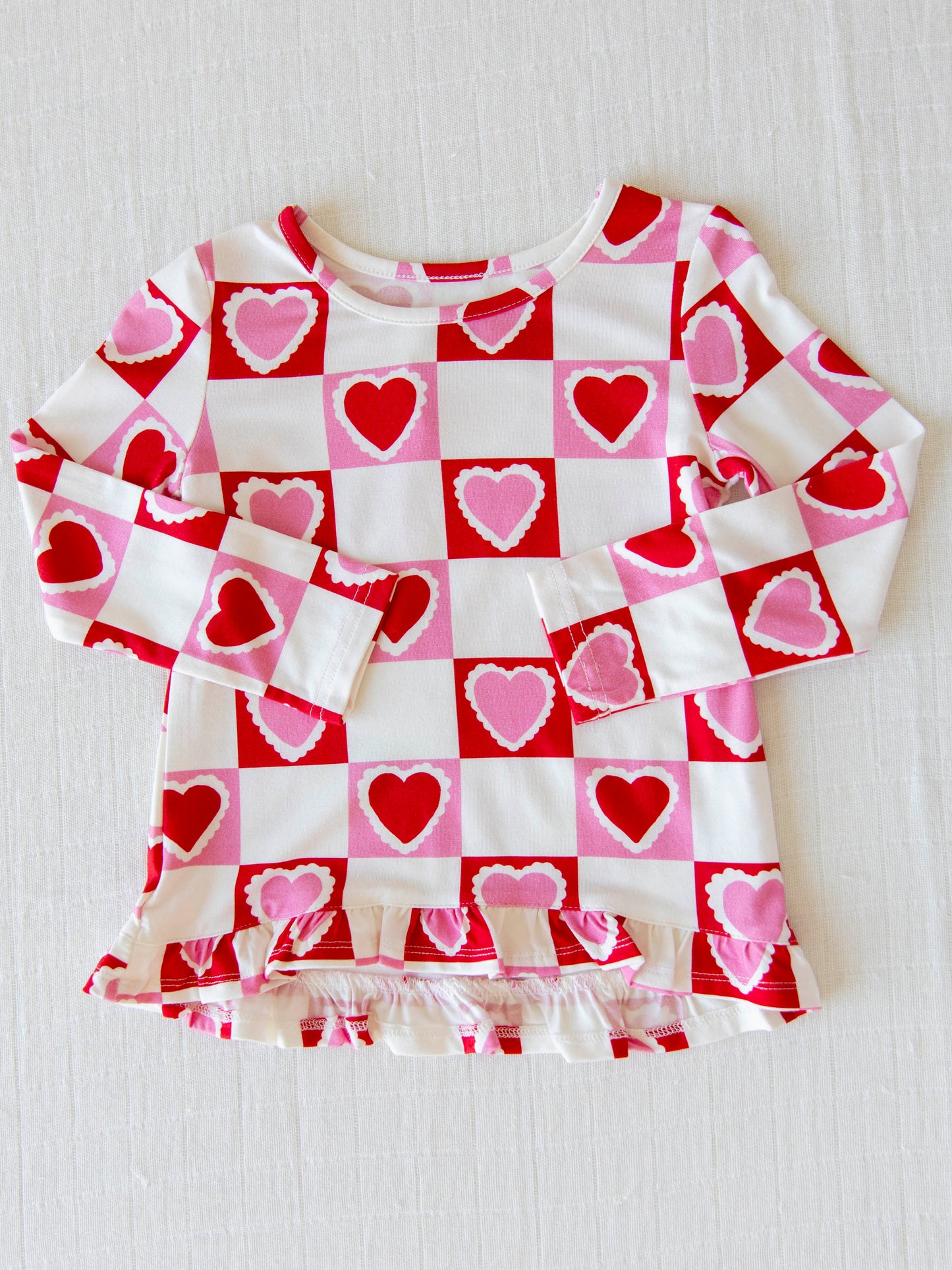 Ruffled Pant Set - Block Hearts