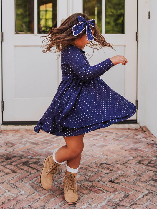 Prim Dress - Navy Dotty