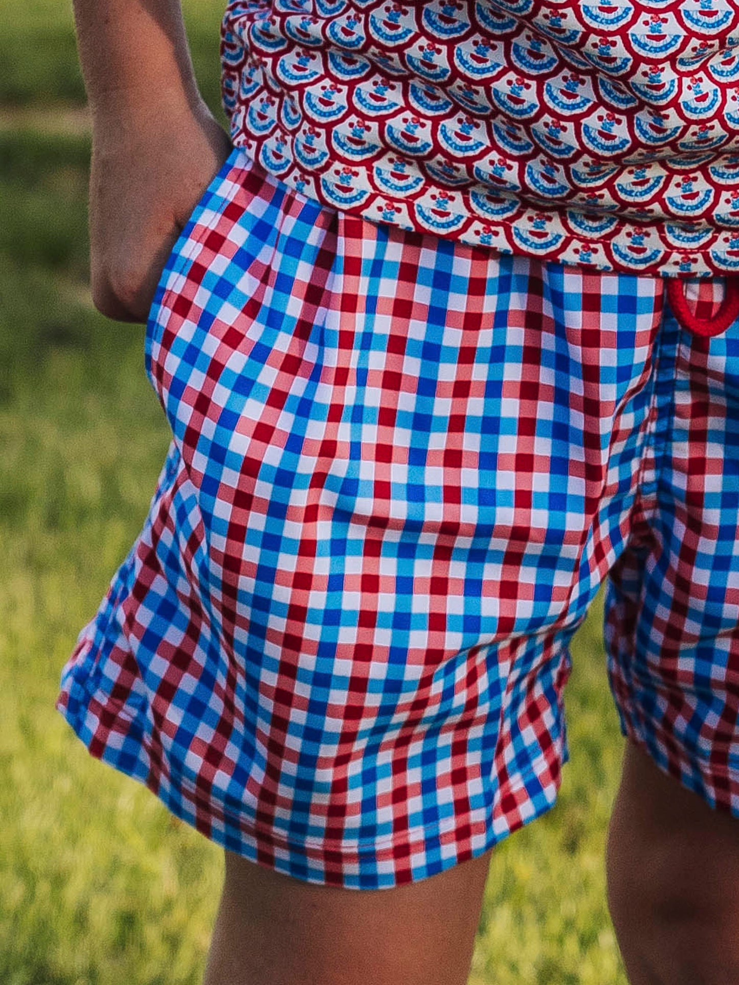 Boy's Swim Trunks - USA Gingham