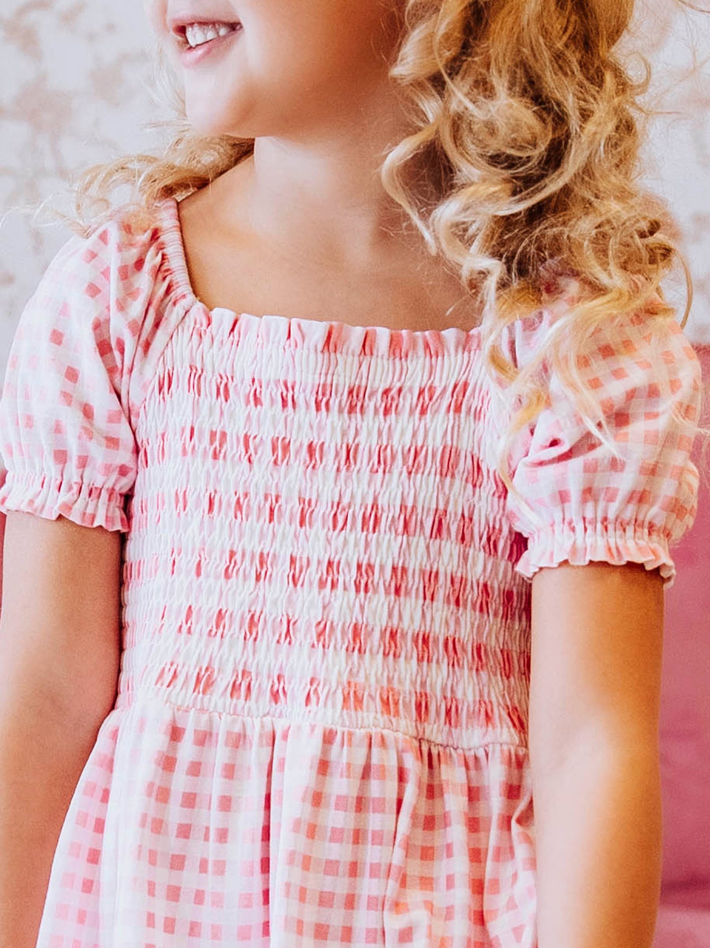 Puff Sleeve Dress - Pink Gingham