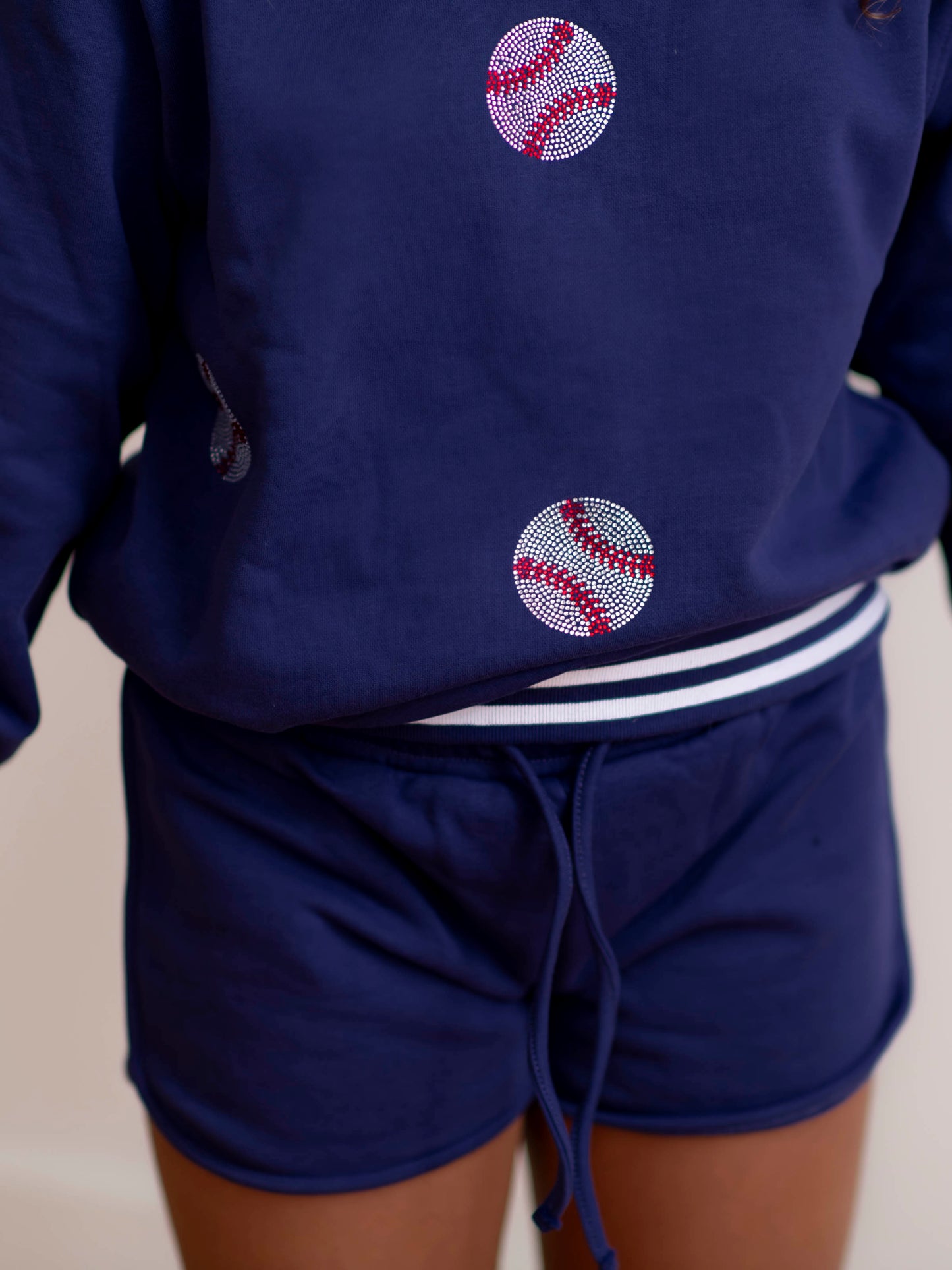 Sweat Short Set - Baseballs in Navy
