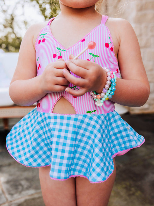 Morgan Skirted One Piece - Cherry Stripe