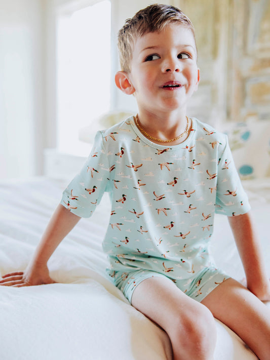 Cloud Fitted Short Set Pajamas - Fly Away Blue