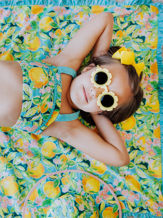Ruffled Beach Blanket - Bright Lemon Floral