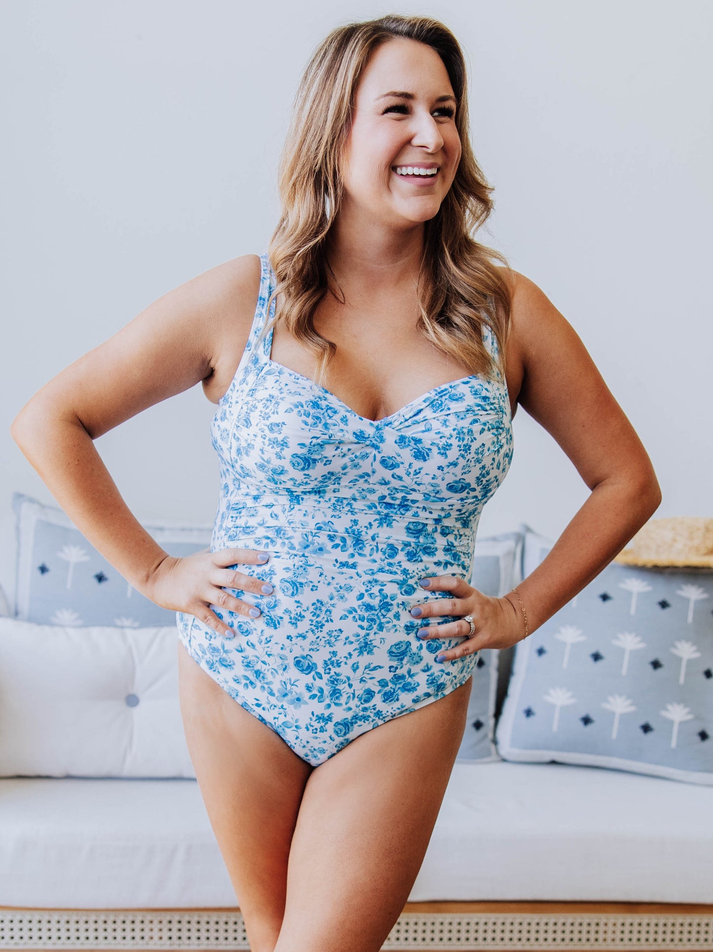 Women's Ruched One Piece - Blooming Blues